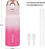 BJPKPK 18oz Insulated Water Bottle with Straw Stainless Steel Double Wall Water Bottles BPA Free Leak Proof Thermal Flask with Lockable Flip Lid and Soft Silicone Spout,Cherry Blossom - Image 5
