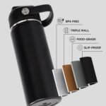 24oz Insulated Stainless Steel Water Bottle, Wide Mouth Double Wall Vacuum, Silicone Straw, Sweat & Leak Proof, BPA Free Insulated Water Flask for Travel, Keep Cold 24h Hot 12h, Black - Image 6