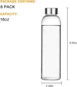Encheng Glass Water Bottles,16oz Glass Drinking Bottle With Leakproof Stainless Steel Cap,Reusable Juice Bottles Beverage Drinkware,To Go Travel Bottles For Drink,Sauce,8Pack - Image 3