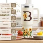 Monogrammed 40 oz Tumbler with Handle & Straw - Personalized Gifts for Mom, Wife, Sister, Friend, Coworkers - Initial Sunflower Cup - Image 4