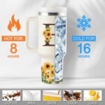 Monogrammed 40 oz Tumbler with Handle & Straw - Personalized Gifts for Mom, Wife, Sister, Friend, Coworkers - Initial Sunflower Cup - Image 6