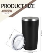 YOUKE OLA 20 Pack Stainless Steel Tumbler Bulk Insulated Vacuum Travel Mug Powder Coated Coffee Mug Gift for Laser Engrave, 20oz Black - Image 3