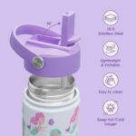 SANDJEST Kid Water Bottle 12oz with Straw Lid - 2-Pack Insulated Stainless Steel Water Bottles for Kids Girls - Travel Cup for School Sports, Rainbow & Mermaid - Image 3
