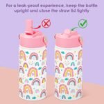 SANDJEST Kid Water Bottle 12oz with Straw Lid - 2-Pack Insulated Stainless Steel Water Bottles for Kids Girls - Travel Cup for School Sports, Rainbow & Mermaid - Image 4