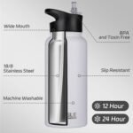 HASLE OUTFITTERS 32 oz Insulated Water Bottle Stainless Steel Double Walled Vacuum Sports Water Bottle with 2 Lids (Straw and Spout Lid) for Gym Camping Hiking(White,8) - Image 3