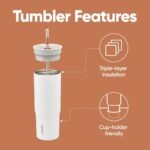 Owala Stainless Steel Triple Layer Insulated Travel Tumbler with Spill Resistant Lid and Straw, BPA Free, 24 oz, Grey/White (Iced Tea) - Image 3