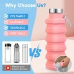 Collapsible Water Bottles, BPA Free Foldable Portable Silicone Water Bottles for Traveling Camping Hiking Sports Outdoors, Reuseable,Lightweight,Leakproof -16oz, Pink - Image 4