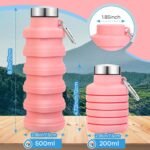 Collapsible Water Bottles, BPA Free Foldable Portable Silicone Water Bottles for Traveling Camping Hiking Sports Outdoors, Reuseable,Lightweight,Leakproof -16oz, Pink - Image 7