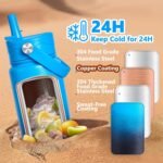 Insulated Water Bottle with Lid & Boot & Stickers, 24 oz Stainless Steel Sweat Free Bottle Keep Cold 24H, BPA-Free Sports Wide Mouth Water Bottle, BlueBlack - Image 3
