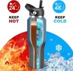 SENDESTAR 40oz Stainless Steel Water Bottle(Cold for 48 Hrs, Hot for 24 Hrs),Double Wall Vacuum Insulated Bottle with Straw Lid, Spout Lid and Flex Cap, Fit in Any Car Cup Holder，Cyanotic B - Image 4