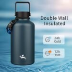 Half Gallon Insulated Water Bottle with Straw,64 oz 3 Lids Water Jug with Carrying Bag,Paracord Handle,Double Wall Vacuum Stainless Steel Metal Flask,Navy Blue - Image 3