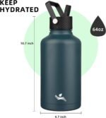 Half Gallon Insulated Water Bottle with Straw,64 oz 3 Lids Water Jug with Carrying Bag,Paracord Handle,Double Wall Vacuum Stainless Steel Metal Flask,Navy Blue - Image 4