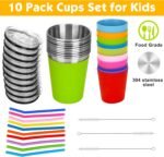 10 Pack Kids Cups with Straws Lids Spill Proof Toddlers Tumbler with Colorful Silicone Sleeves Reusable Kids Stainless Steel Smoothie Cups with Lids for Cold & Hot Drinks -12oz - Image 3