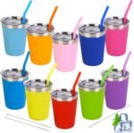 10 Pack Kids Cups with Straws Lids Spill Proof Toddlers Tumbler with Colorful Silicone Sleeves Reusable Kids Stainless Steel Smoothie Cups with Lids for Cold & Hot Drinks -12oz - Image 6