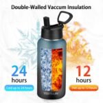 Insulated Water Bottle With Straw,32 oz Vacuum Insulated Stainless Steel Sports Water Flask,Keeps Cold and Hot,Metal Water Bottle Wide Mouth for Gym Travel Camping (Blue & Black) - Image 3