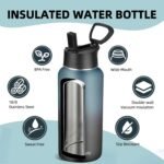 Insulated Water Bottle With Straw,32 oz Vacuum Insulated Stainless Steel Sports Water Flask,Keeps Cold and Hot,Metal Water Bottle Wide Mouth for Gym Travel Camping (Blue & Black) - Image 4