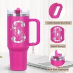 Personalized 40 oz Monogrammed Tumbler with Handle & Flip Straw, 100% Leak Proof stainless steel Insulated Tumbler, Customized Initial Funny Gifts for Women Mom Sisters Coworker, S - Image 4