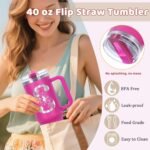 Personalized 40 oz Monogrammed Tumbler with Handle & Flip Straw, 100% Leak Proof stainless steel Insulated Tumbler, Customized Initial Funny Gifts for Women Mom Sisters Coworker, S - Image 5