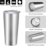 VEGOND 20oz Tumbler Bulk with Lid and Straw 1 Pack, Stainless Steel Vacuum Insulated Tumbler, Double Wall Coffee Cup Travel Mug, Stainless Steel - Image 4