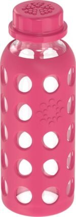 Lifefactory 9-Ounce BPA-Free Glass Water Bottle with Flat Cap and Silicone Sleeve, Raspberry - Image 3