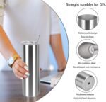 20 Oz Straight Skinny Tumbler Set, Stainless Steel Slim Skinny Travel Tumbler Bulk, Birthday Diy Gift For Women Friends Sisters, 4 Pack, Silver - Image 4