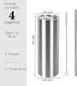 20 Oz Straight Skinny Tumbler Set, Stainless Steel Slim Skinny Travel Tumbler Bulk, Birthday Diy Gift For Women Friends Sisters, 4 Pack, Silver - Image 8