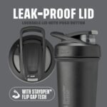 BlenderBottle Sport Sleek Shaker Cup Insulated Stainless Steel Water Bottle with Wire Whisk, 25-Ounce, Black - Image 3