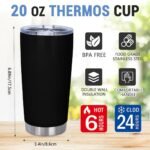 Personalized Photo 20oz Stainless Steel Tumbler,Custom Coffee Tumbler Cups With Lid And Strawstraw Vacuum Insulated With Text Photo Logo Solid Black - Image 5
