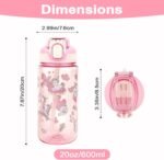 Kids Water Bottle for School or Travel, 20 Oz 2 Pack Durable Plastic Water Bottle with Silicone Straw and Pop-Up Spout Cover, BPA Free & Dishwasher Safe(Unicorn & Dinosaur) - Image 4