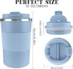 YINBAOGE Insulated Travel Coffee Mug, Spill & Leak Proof, Portable To Go Camping Stainless Steel Coffee Tumbler, Reusable Thermal Coffee Cup with Lid for Hot & Cold Drinks (Light blue, 12 OZ) - Image 4