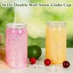 16 Oz Plastic Snow Globe Tumbler with Lid and Straw, 10 Pack Double Wall Pre Drilled Plastic Mason Jar Cups Can for Snow Globe Glitter DIY Gift(Clear) - Image 3