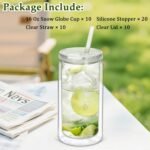 16 Oz Plastic Snow Globe Tumbler with Lid and Straw, 10 Pack Double Wall Pre Drilled Plastic Mason Jar Cups Can for Snow Globe Glitter DIY Gift(Clear) - Image 6