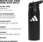 adidas 600 ML (20 oz) Straw Top Metal Water Bottle, Hot/Cold Double-Walled Insulated 18/8 Stainless Steel - Image 3
