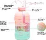 H2O Capsule INSPO Gallon Water Bottle with Time Marker and Straw Motivational Hydration Tracker Jug Big BPA-Free Food-Safe Leakproof Drinking Bottle with Handle & Strap, Lotus Blossom - Image 3