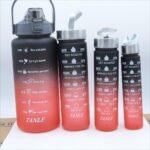 4pcs Water Bottle Set,64oz+28oz+14oz+9oz Large Capacity Sports Fitness Water Bottle,Leak Proof,Straw Inspirational Water Bottle,For Family Camping Outdoor(4pcs Black red) - Image 3
