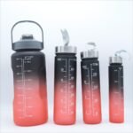 4pcs Water Bottle Set,64oz+28oz+14oz+9oz Large Capacity Sports Fitness Water Bottle,Leak Proof,Straw Inspirational Water Bottle,For Family Camping Outdoor(4pcs Black red) - Image 4