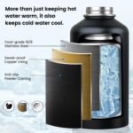 Insulated Water Bottle 128 oz, Triple Wall Vacuum Stainless Steel(Cold for 48 Hrs),Leak Proof & BPA-Free,Half Gallon Water Bottle with Reflective Paracord & Flip Straw for Sports & Travel, Black - Image 4