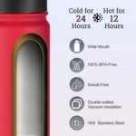 mininoo 24 oz Insulated Water Bottle with Straw Lid, Stainless Steel Double Wall Vacuum, Leak Proof, BPA Free, Keep Cold for 24H & Hot for 12H(Red) - Image 4