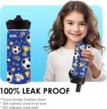 Soccer Gifts for Kids - 16 Oz Kids Water Bottle with Straw Lid, Stainless Steel Insulated Tumbler, Leak Proof, BPA-Free, for Girls, School, Travel - Soccer Lovers Children Birthday Gifts Cups(1pc) - Image 6