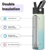 22oz Stainless Steel Bottles with 3 Lids Sport Insulated Water Bottle,Mint - Image 4