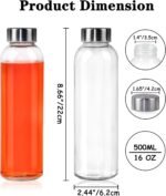 12 Pack Glass Water Bottles, 16oz Clear Glass Bottles with Stainless Steel Lids, Reusable Glass Drink Bottles with Caps for Juicing, Smoothies, Tea, Water, Beverages - Image 3