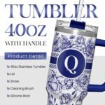 Personalized Tumbler with Handle 40oz, Monogrammed Tumbler with Letter Q, Initial Gifts for Women Girls, Insulated Coffee Cup with Straw, Custom Gift for Birthday Christmas Mothers Day - Image 3