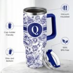 Personalized Tumbler with Handle 40oz, Monogrammed Tumbler with Letter Q, Initial Gifts for Women Girls, Insulated Coffee Cup with Straw, Custom Gift for Birthday Christmas Mothers Day - Image 4
