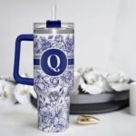 Personalized Tumbler with Handle 40oz, Monogrammed Tumbler with Letter Q, Initial Gifts for Women Girls, Insulated Coffee Cup with Straw, Custom Gift for Birthday Christmas Mothers Day - Image 7