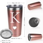 Personalized Initial Gifts 20 Ounces Stainless Steel Travel Car Tumbler Rose Gold Insulted Mug Wedding Bridesmaid Birthday Graduation Gift for Men Women Monogrammed Gift (K) - Image 3