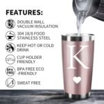 Personalized Initial Gifts 20 Ounces Stainless Steel Travel Car Tumbler Rose Gold Insulted Mug Wedding Bridesmaid Birthday Graduation Gift for Men Women Monogrammed Gift (K) - Image 4