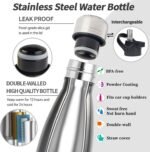Insulated Water Bottle, 2 Pack-17oz Stainless Steel Water Bottles with straw lid, Metal Sports Water Bottles for Boys,Girls, Double Wall Vacuum BPA-Free Flask for School, Sports & Travel-Silver - Image 4