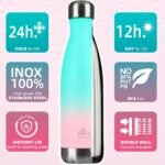 Mont-Clair H2O Stainless Steel Water Bottle, Vacuum insulated - BPA Free, 12h Hot & 24h Cold Drinks, Metal Water Bottle 500ML Leakproof, Ideal for Adult, Kids, Running - Gradient Cyan/Pink - Image 3