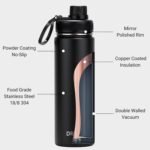 Drinco Stainless Steel Water Bottle Spout Lid Vacuum Insulated Double Wall Water Bottle Wide Mouth (40oz 32oz 22oz 18oz 14oz) Leak Proof Keep Cold Sport Camping Hiking (22 oz, 22oz Black) - Image 6
