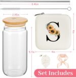 AYGXU Initial glass cups with lids and straws,personalized gifts for women,iced coffee cups,small jewelry box,travel jewelry case organizer,small jewelry travel case,Initial S white - Image 3